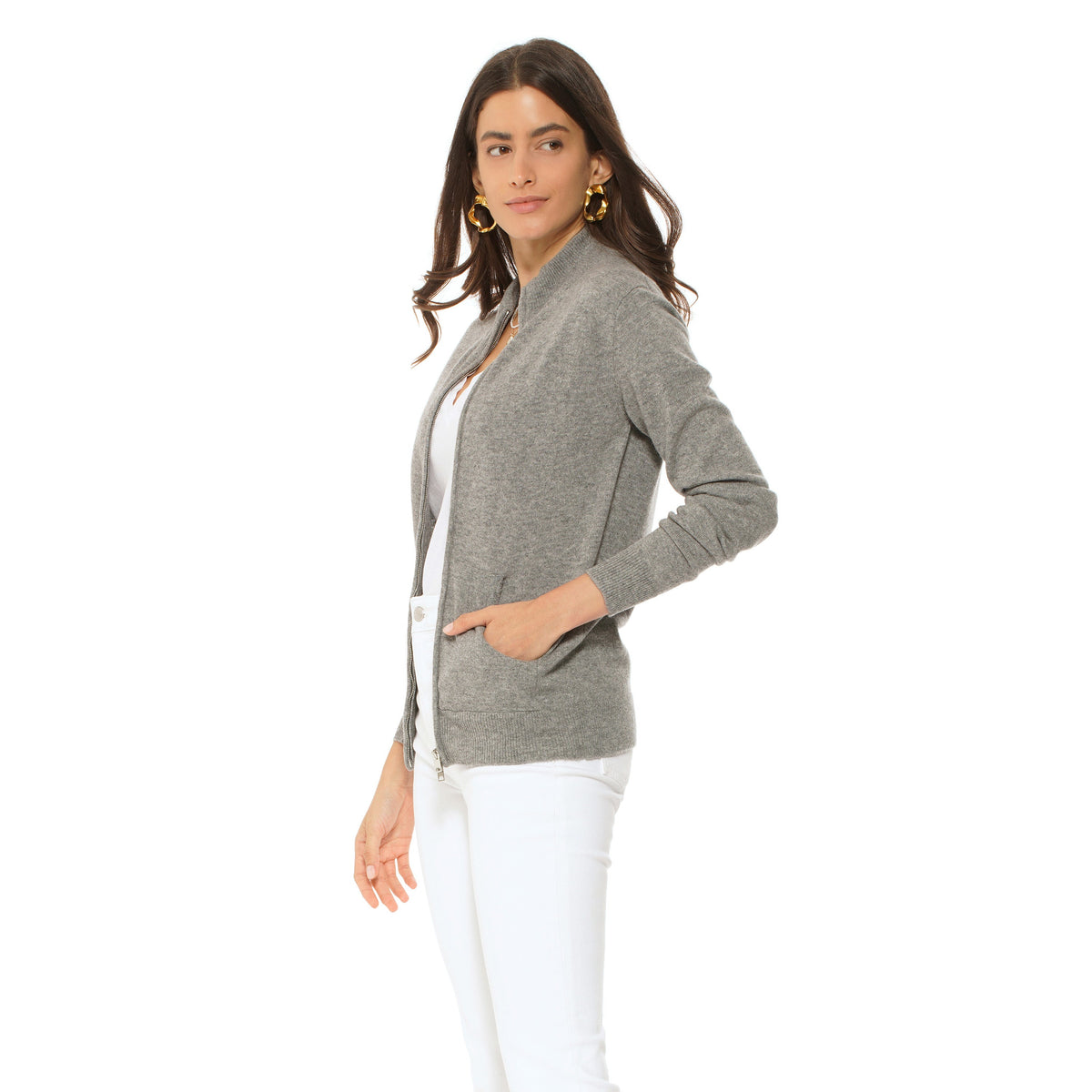Women's Cashmere Zip Cardigan